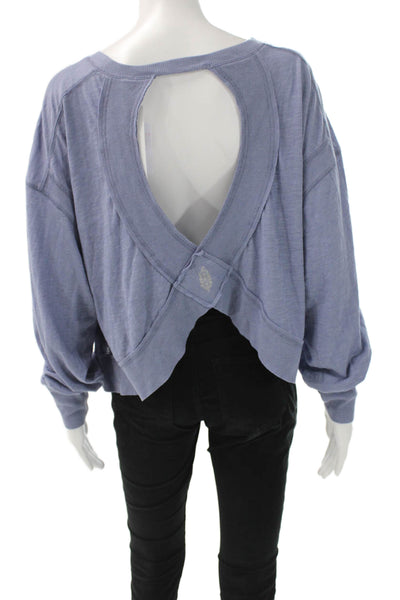 FP Movement Womens Cropped T-Shirt Long Sleeve Crew Neck Blue Size S
