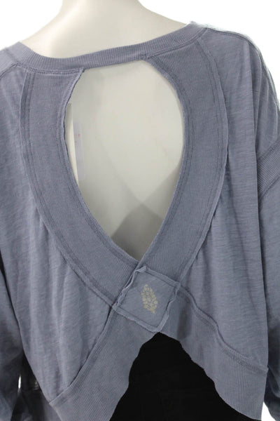 FP Movement Womens Cropped T-Shirt Long Sleeve Crew Neck Blue Size S