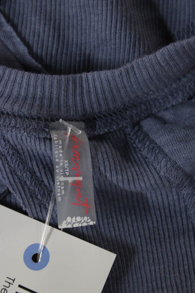 FP Movement Womens Cropped T-Shirt Long Sleeve Crew Neck Blue Size S