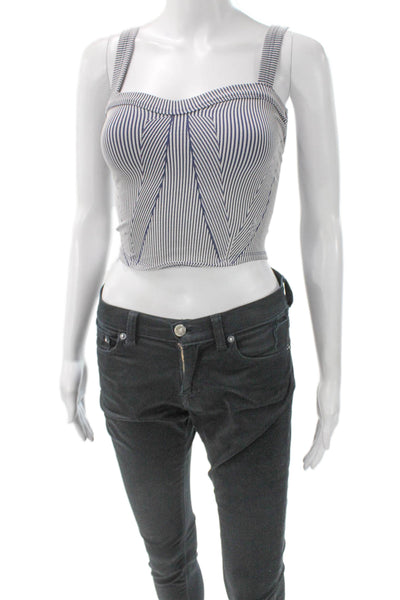 Free People Womens Blue Striped Sweetheart Camisole Polyester Blend Size S