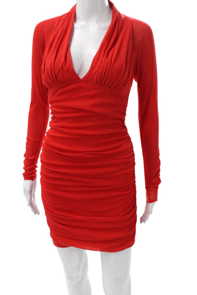 Anthropologie Womens Mini Red V-Neck Long Sleeve Button Dress Size XS