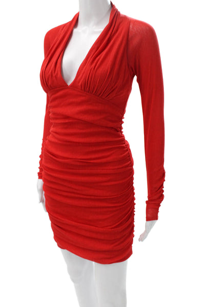 Anthropologie Womens Mini Red V-Neck Long Sleeve Button Dress Size XS
