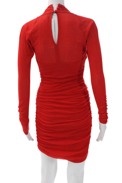 Anthropologie Womens Mini Red V-Neck Long Sleeve Button Dress Size XS