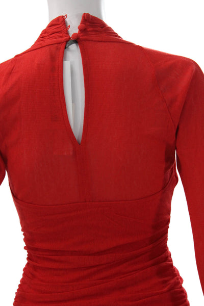 Anthropologie Womens Mini Red V-Neck Long Sleeve Button Dress Size XS