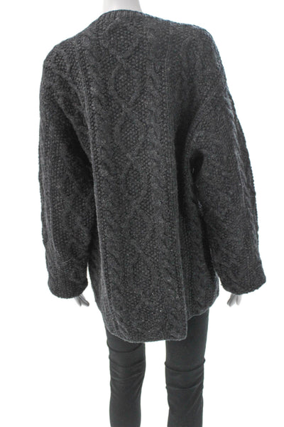 J Crew Women V-Neck Cable Knit Wool Sweater Gray Long Sleeve Size L