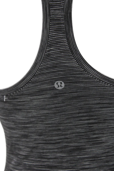 Lululemon Women Black Striped Scoop Neck Sleeveless Tank Polyester Blend Size S