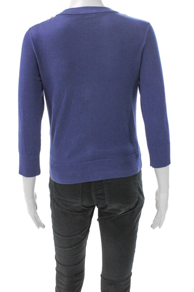 Kate Spade New York Women Floral Cardigan Round Neck 3/4 Sleeve Blue Size XS