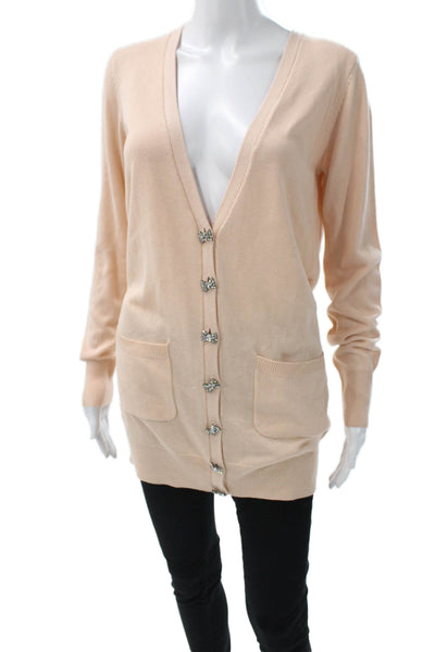 ERIN Erin Fetherston Women Silk Blend Pink V-Neck Long Sleeve Cardigan Size XS