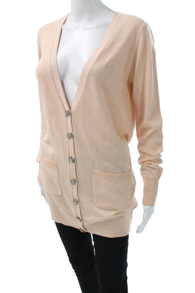 ERIN Erin Fetherston Women Silk Blend Pink V-Neck Long Sleeve Cardigan Size XS