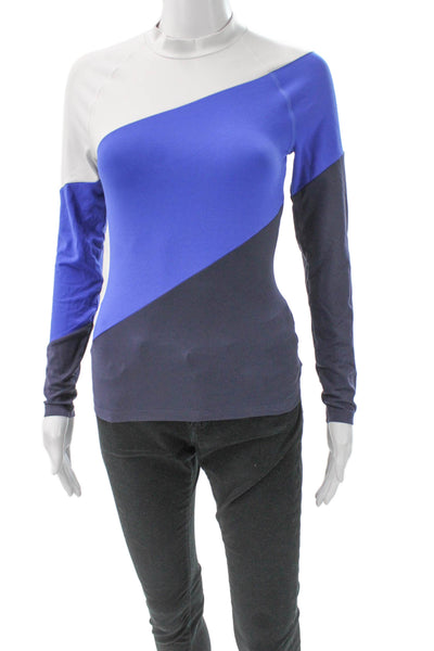 Tory Sport Women Multicolor Colorblock Mock Neck Long Sleeve T-Shirt Size XS