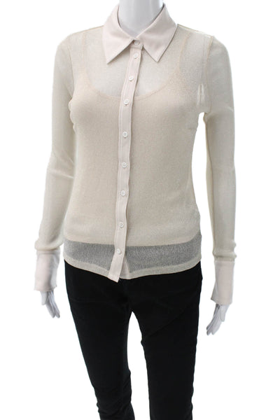 Jonathan Simkhai Women Collared Button Long Sleeve Beige Blouse Size XS