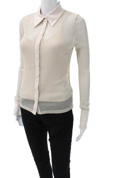 Jonathan Simkhai Women Collared Button Long Sleeve Beige Blouse Size XS