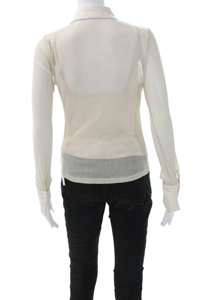 Jonathan Simkhai Women Collared Button Long Sleeve Beige Blouse Size XS