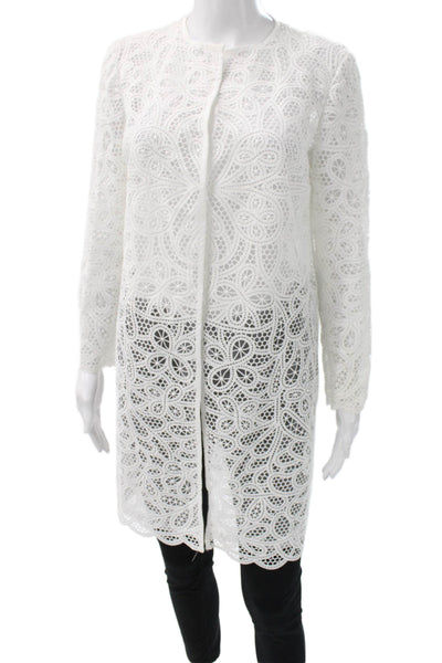 Lauren Ralph Lauren Women White Floral Cardigan Long Sleeve Hook & Eye Size XS