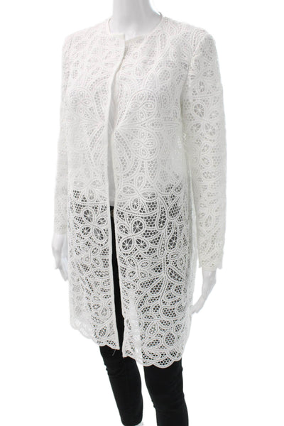 Lauren Ralph Lauren Women White Floral Cardigan Long Sleeve Hook & Eye Size XS