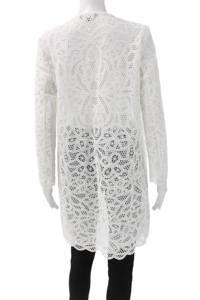 Lauren Ralph Lauren Women White Floral Cardigan Long Sleeve Hook & Eye Size XS
