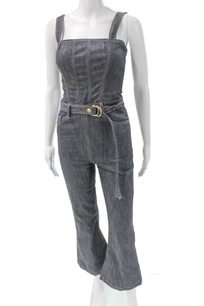 DL1961 Womens Sleeveless Square Neck Blue Cotton Jumpsuit Buckle Size S