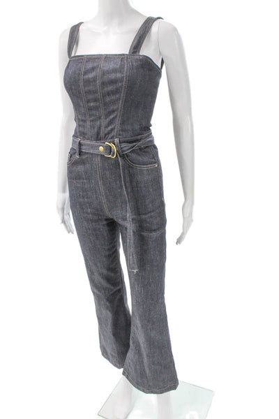 DL1961 Womens Sleeveless Square Neck Blue Cotton Jumpsuit Buckle Size S