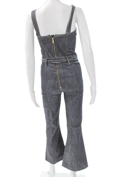 DL1961 Womens Sleeveless Square Neck Blue Cotton Jumpsuit Buckle Size S