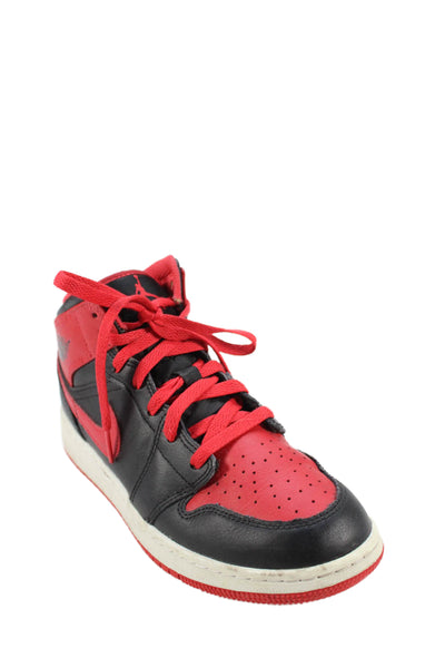 Nike Childrens Boys Air Jordan 1 Mid Alternate Bred Sneakers Black Red Size 6
