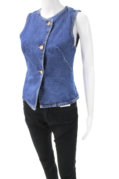 Zara Women Blue Cotton Round Neck Button Sleeveless Vest Size S