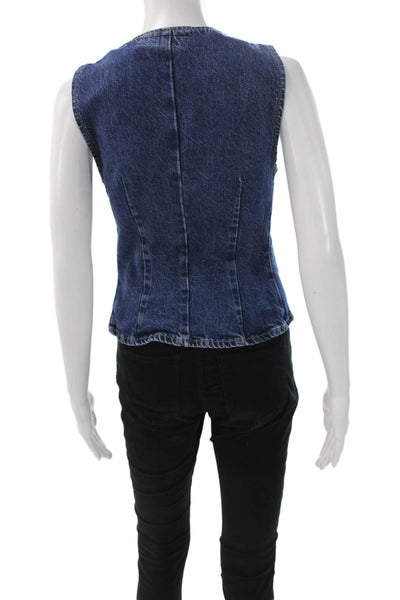 Zara Women Blue Cotton Round Neck Button Sleeveless Vest Size S