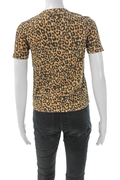 MNG Women Basic T-Shirt Animal Print Brown Cotton Crewneck Short Sleeve Size XS