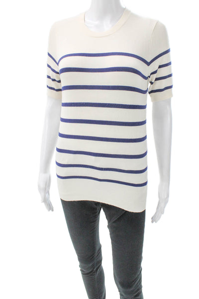 Zara Women Ivory Striped Short Sleeve Pullover Size S