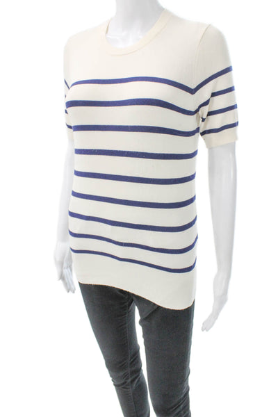 Zara Women Ivory Striped Short Sleeve Pullover Size S