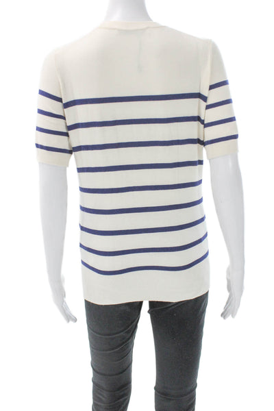 Zara Women Ivory Striped Short Sleeve Pullover Size S