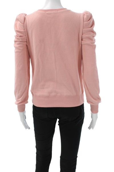 Rebecca Minkoff Women Pink Cotton Crew Neck Pullover Long Sleeve Solid Size 2XS