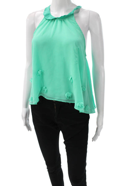 Free People Womens Floral Halter Sleeveless Blouse Green Size XS