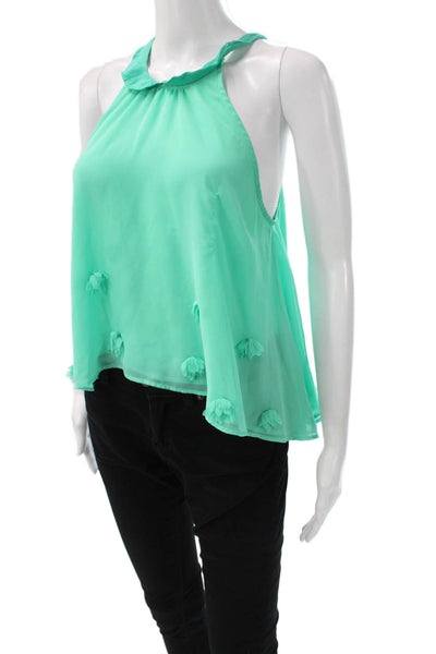 Free People Womens Floral Halter Sleeveless Blouse Green Size XS