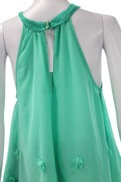 Free People Womens Floral Halter Sleeveless Blouse Green Size XS