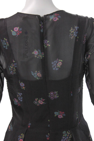 Veronica Beard Womens Peplum Silk Floral Blouse Black Short Sleeve Size 0