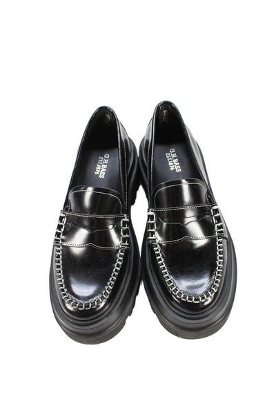 G.H. Bass and Co. Womens Patent Leather Platform Loafers Heels Black Size 7.5