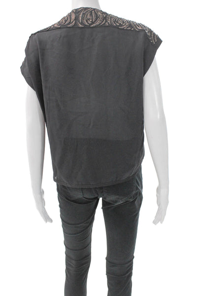 Maiyet Women Silk Cowl Neck Black Short Sleeve Basic Blouse Size 42