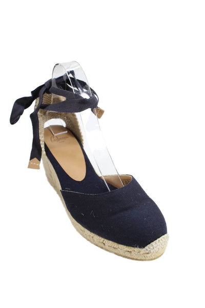 Castaner Womens Lace Up Carina Espadrille Wedge Heels Navy Blue Size 8