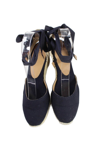 Castaner Womens Lace Up Carina Espadrille Wedge Heels Navy Blue Size 8