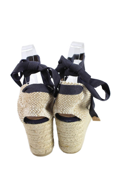 Castaner Womens Lace Up Carina Espadrille Wedge Heels Navy Blue Size 8