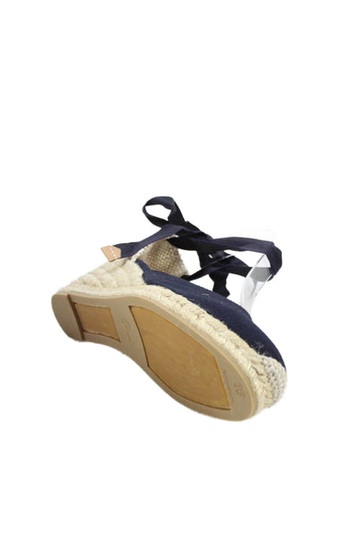 Castaner Womens Lace Up Carina Espadrille Wedge Heels Navy Blue Size 8