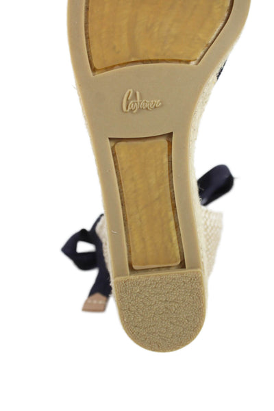 Castaner Womens Lace Up Carina Espadrille Wedge Heels Navy Blue Size 8