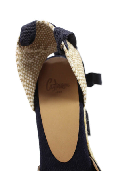Castaner Womens Lace Up Carina Espadrille Wedge Heels Navy Blue Size 8
