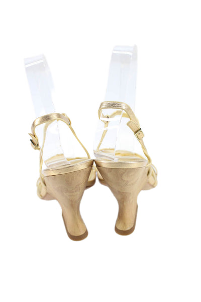 Sigerson Morrison Womens Willa Wedge Slingbacks Sandals Gold Size 37.5 7.5