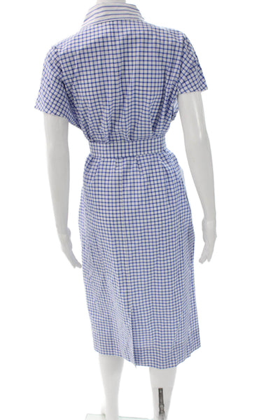 Hinson Wu Women Blue Striped Cotton Shirt Dress Collared Short Sleeve Size S