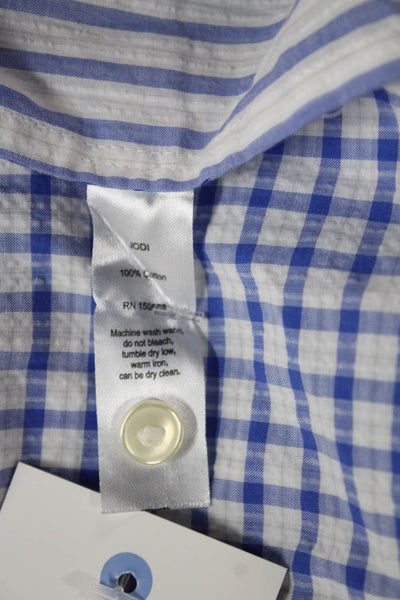 Hinson Wu Women Blue Striped Cotton Shirt Dress Collared Short Sleeve Size S