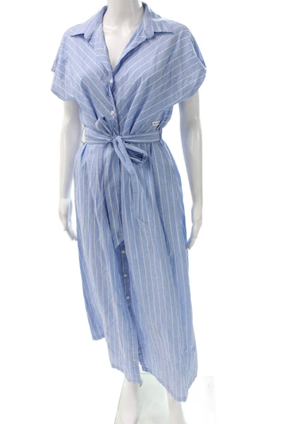 Saint James Women Shirt Dress Blue Cotton Collared Short Sleeve Size 8