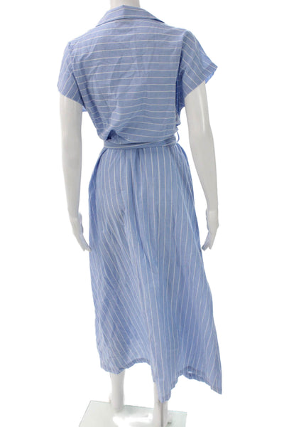 Saint James Women Shirt Dress Blue Cotton Collared Short Sleeve Size 8