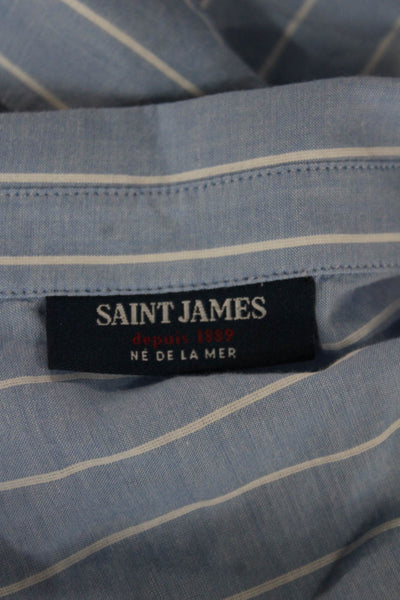 Saint James Women Shirt Dress Blue Cotton Collared Short Sleeve Size 8