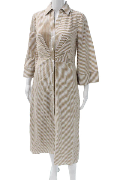 Veronica Beard Women Shirt Dress Beige Collared 3/4 Sleeve Cotton Size 4